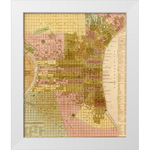 Philadelphia 1844 White Modern Wood Framed Art Print by Vintage Maps
