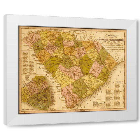South Carolina 1844 White Modern Wood Framed Art Print by Vintage Maps