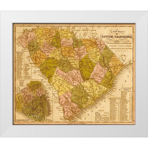 South Carolina 1844 White Modern Wood Framed Art Print by Vintage Maps