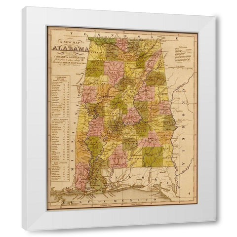 Alabama 1844 White Modern Wood Framed Art Print by Vintage Maps