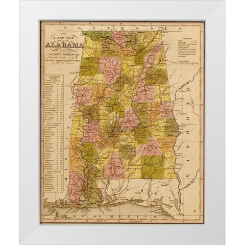 Alabama 1844 White Modern Wood Framed Art Print by Vintage Maps