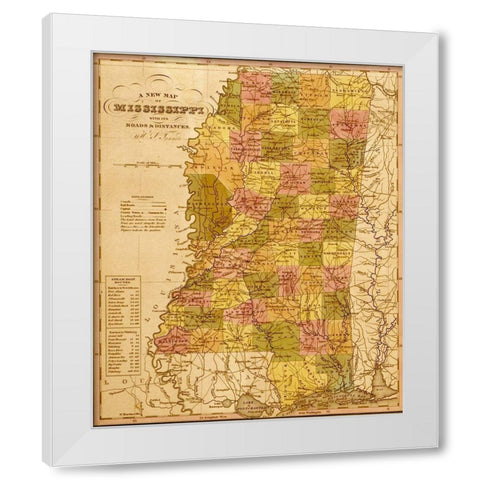 Mississippi 1844 White Modern Wood Framed Art Print by Vintage Maps