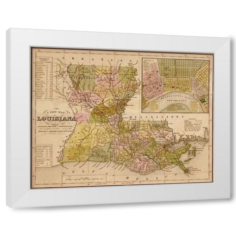 Louisiana 1844 White Modern Wood Framed Art Print by Vintage Maps