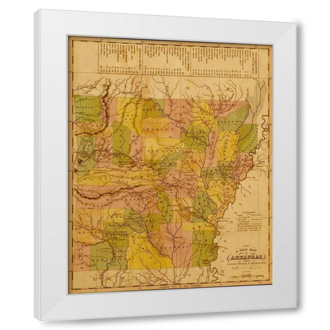 Arkansas 1844 White Modern Wood Framed Art Print by Vintage Maps