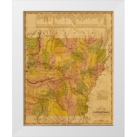 Arkansas 1844 White Modern Wood Framed Art Print by Vintage Maps