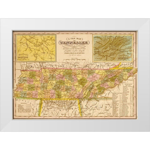 Tennessee 1844 White Modern Wood Framed Art Print by Vintage Maps