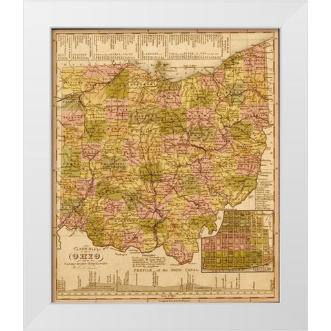 Ohio 1844 White Modern Wood Framed Art Print by Vintage Maps