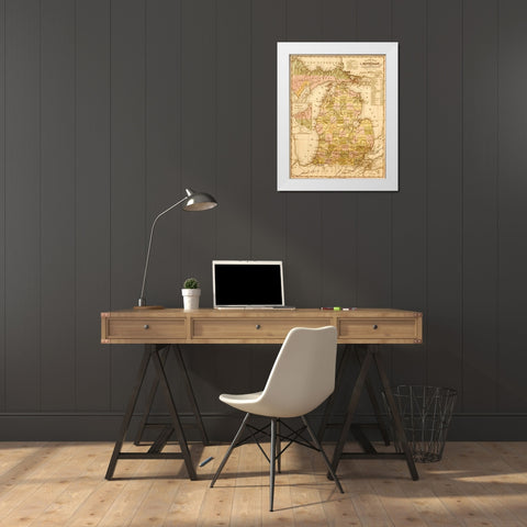 Michigan 1844 White Modern Wood Framed Art Print by Vintage Maps