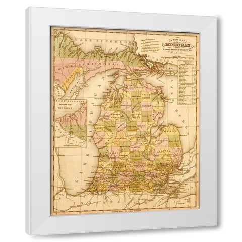 Michigan 1844 White Modern Wood Framed Art Print by Vintage Maps