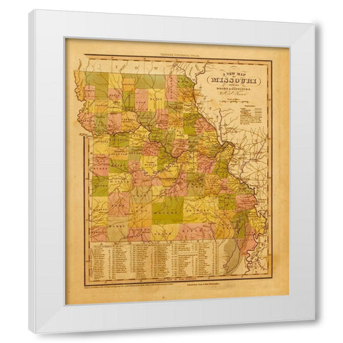 Missouri 1844 White Modern Wood Framed Art Print by Vintage Maps