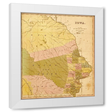 Iowa 1844 White Modern Wood Framed Art Print by Vintage Maps