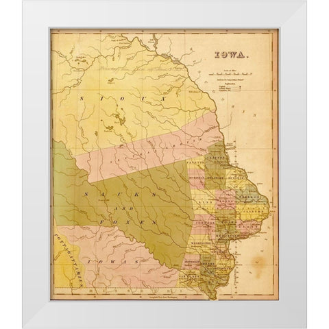 Iowa 1844 White Modern Wood Framed Art Print by Vintage Maps