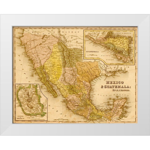 Mexico and Guatamala 1844 White Modern Wood Framed Art Print by Vintage Maps