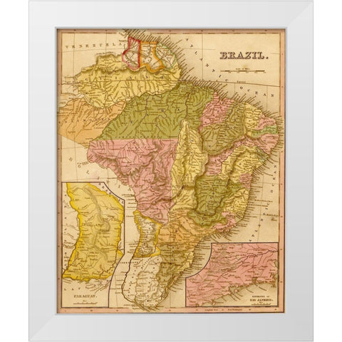 Brazil 1844 White Modern Wood Framed Art Print by Vintage Maps
