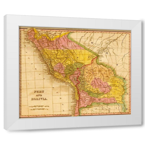 Peru and Bolivia 1844 White Modern Wood Framed Art Print by Vintage Maps