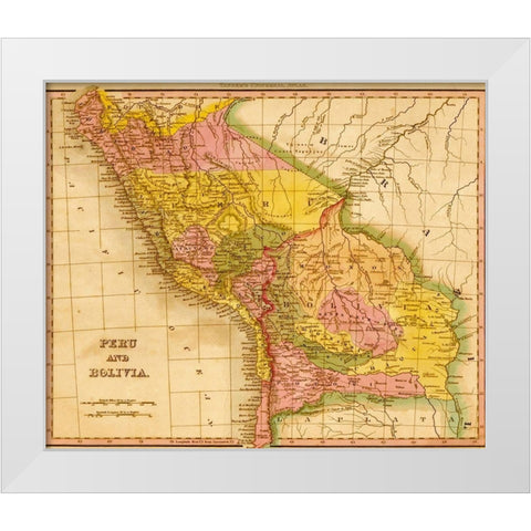 Peru and Bolivia 1844 White Modern Wood Framed Art Print by Vintage Maps
