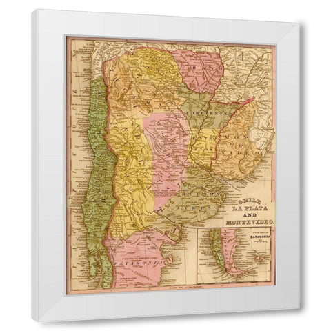 Chile La Plata and Montevideo 1844 White Modern Wood Framed Art Print by Vintage Maps