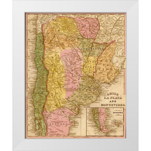 Chile La Plata and Montevideo 1844 White Modern Wood Framed Art Print by Vintage Maps