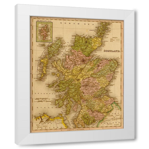 Scotland 1844 White Modern Wood Framed Art Print by Vintage Maps