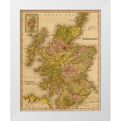 Scotland 1844 White Modern Wood Framed Art Print by Vintage Maps
