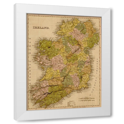 Ireland 1844 White Modern Wood Framed Art Print by Vintage Maps