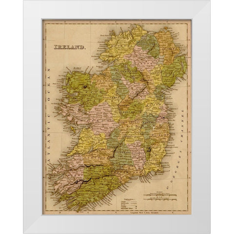 Ireland 1844 White Modern Wood Framed Art Print by Vintage Maps