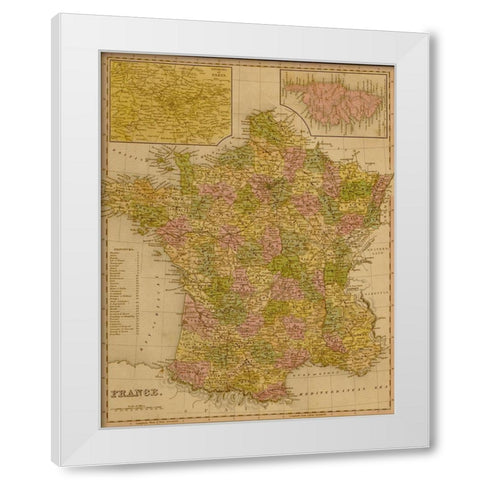 France 1844 White Modern Wood Framed Art Print by Vintage Maps
