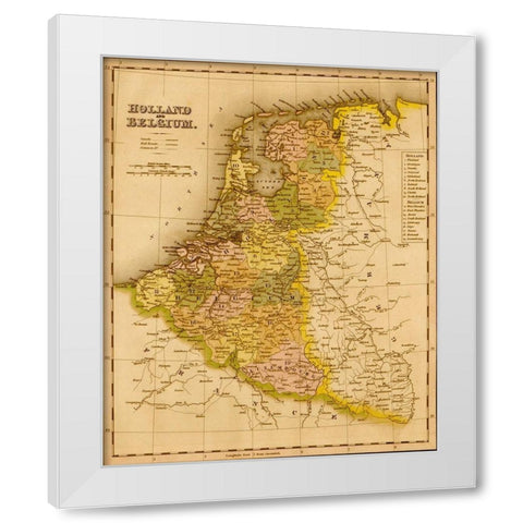 Holland and Belgium 1844 White Modern Wood Framed Art Print by Vintage Maps