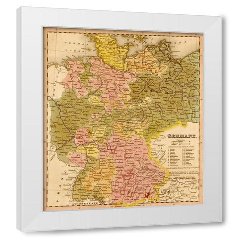 Germany 1844 White Modern Wood Framed Art Print by Vintage Maps