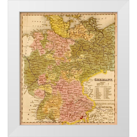 Germany 1844 White Modern Wood Framed Art Print by Vintage Maps
