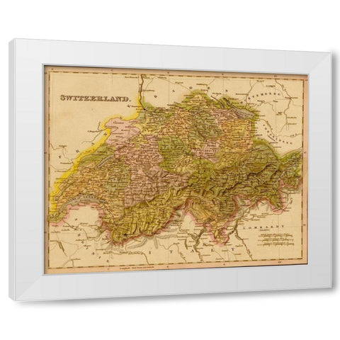 Switzerland 1844 White Modern Wood Framed Art Print by Vintage Maps