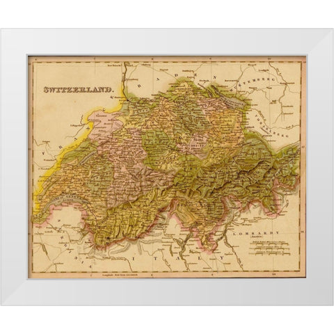 Switzerland 1844 White Modern Wood Framed Art Print by Vintage Maps