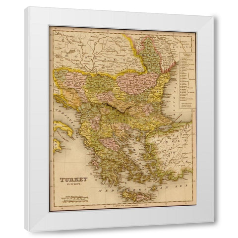 Turkey Greece 1844 White Modern Wood Framed Art Print by Vintage Maps