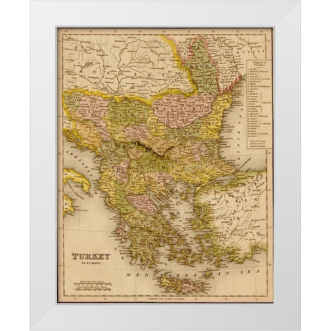 Turkey Greece 1844 White Modern Wood Framed Art Print by Vintage Maps