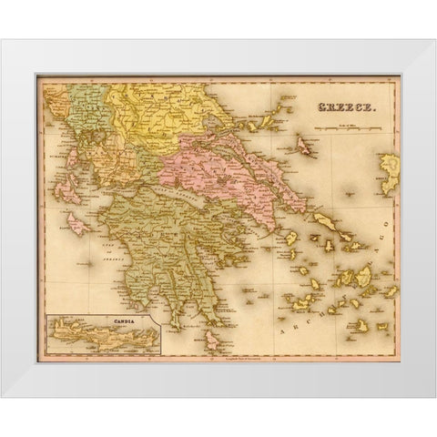 Greece 1844 White Modern Wood Framed Art Print by Vintage Maps