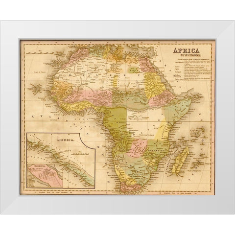 Africa 1844 White Modern Wood Framed Art Print by Vintage Maps