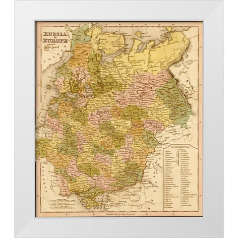 European Russia 1844 White Modern Wood Framed Art Print by Vintage Maps