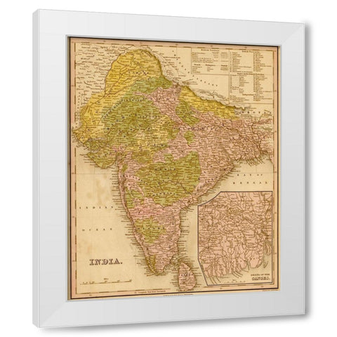 India 1844 White Modern Wood Framed Art Print by Vintage Maps