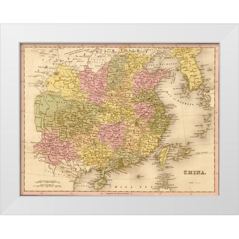 China 1844 White Modern Wood Framed Art Print by Vintage Maps