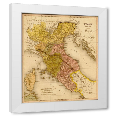 Italy 1844 White Modern Wood Framed Art Print by Vintage Maps