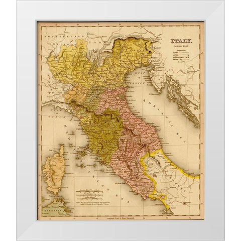 Italy 1844 White Modern Wood Framed Art Print by Vintage Maps