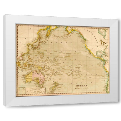Oceania 1844 White Modern Wood Framed Art Print by Vintage Maps