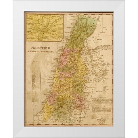 Palestine 1844 White Modern Wood Framed Art Print by Vintage Maps