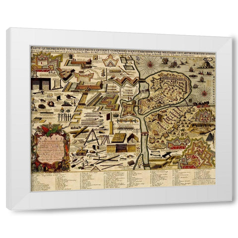 Holland, Chart of Military armaments in Defense of Utrecht 1700 White Modern Wood Framed Art Print by Vintage Maps