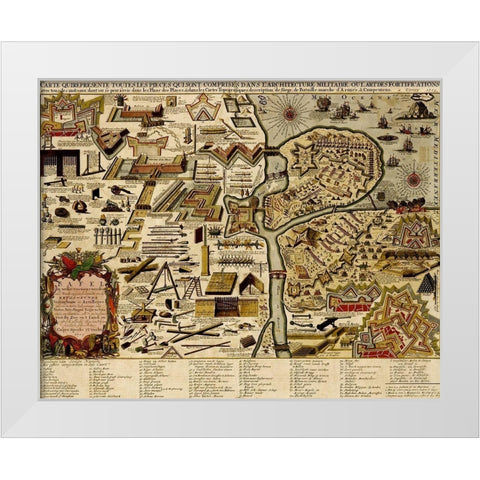 Holland, Chart of Military armaments in Defense of Utrecht 1700 White Modern Wood Framed Art Print by Vintage Maps