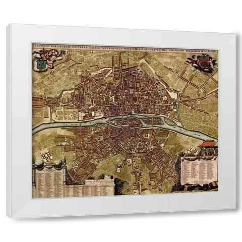 City Plan Paris 1700 White Modern Wood Framed Art Print by Vintage Maps