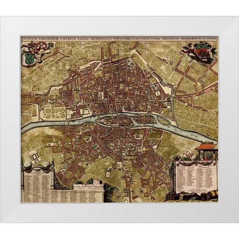 City Plan Paris 1700 White Modern Wood Framed Art Print by Vintage Maps