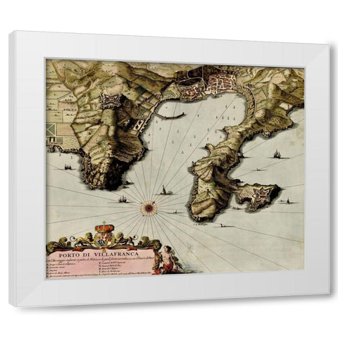 Villa Franca on the Mediterranean 1700 White Modern Wood Framed Art Print by Vintage Maps