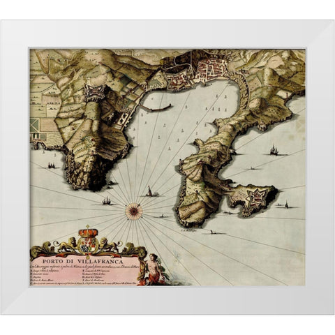 Villa Franca on the Mediterranean 1700 White Modern Wood Framed Art Print by Vintage Maps