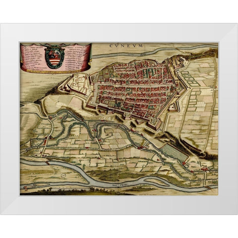 City of Cuneo 1700 White Modern Wood Framed Art Print by Vintage Maps